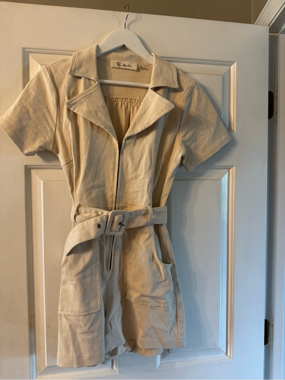 Lizard Thicket Cream Short-Sleeve Belted Romper